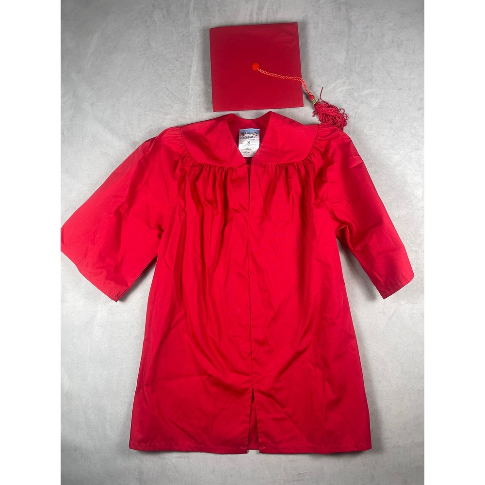 Happy Graduates Kids Red Graduation Gown and Cap Set Size M 3ft 10in to 4ft 1in‎